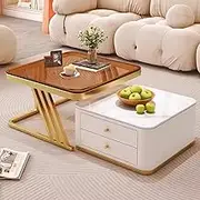 Nesting Coffee Table Set of 2, Modern Minimalist Square Center Table, Glass Nesting Side End Table for Living Room Bedroom, Accent Tea Table with Metal Frame(Brown)