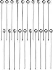 Stainless Steel Fruit Toothpicks,Cocktail Picks Appetizer Skewers Cleanable and Reusable,Toothpicks for Food and Drinks, Bar Party, Barbeque Snacks, Sandwiches and Fruit 20Pcs（Silver）