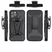 For iPhone 13 Mini, 3D 3in1 Belt Clip Hook Holster Rugged Kickstand Case +Glass