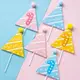毛球三角帽生日蛋糕裝飾品插牌兒童寶寶周歲生日快樂烘焙派對插件
