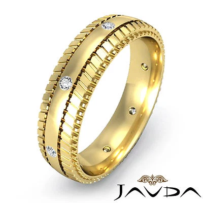 Round Diamond Wedding Band Bezel Mens Solid Eternity Ring 18k Yellow Gold 0.16Ct