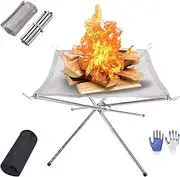 Portable Outdoor Fire Pit, Portable Fire Pit for Camping, Folding Campervan Accessories Outdoor, Mesh Mini Wild Camp Fire Essentials Foldable Gadgets(Small)