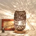 USB Plug Table Lamp Wooden Rattan Twine Bedside Lamp Atmosphere Light Bedroom