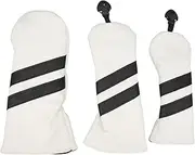 Golf Club HEADCovers, Golf Accessories, Club Covers Set Premium PU Leather for Woods and Driver Fairway Hybrids with Interchangeable Tags (White)