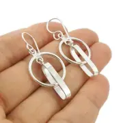 Solid 925 Sterling Silver Circle Dangle Lightweight & Stylish Earrings Design