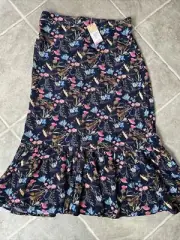 White Stuff 2020 Navy Multi Blue Piets Floral Tiered Midi Skirt size 10 38 RP£60