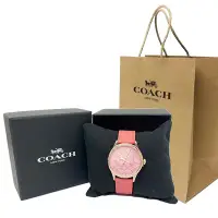 在飛比找Yahoo奇摩購物中心優惠-COACH 經典C LOGO錶面皮革錶帶女用手錶贈紙袋(玫瑰