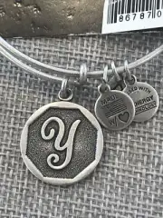 NEW Alex and Ani Letter Initial Y Monogram Charm Adjustable Bracelet Silver Tone