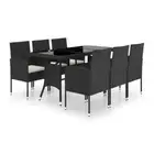 7 Piece Garden Dining Set With Cream White Cushions Poly Rattan Black