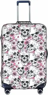 [Pvinnk] Floral Skull Print Protective Luggage Cover Elastic Washable Suitcase Protector Travel Gear Protector, White, Small
