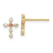 Madi K Kid's Post Earrings 14k CZ Children's Cross Back Closure, 8 mm