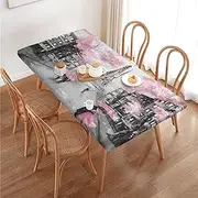 Paris Eiffel Tower Tree Art Rectangular Tablecloth Table Cover for 4 Foot Tables, Waterproof Fitted Elastic Edged Table Cloth for Indoor Outdoor Party Wedding Picnic Patio, 4 Ft/48x30 inch