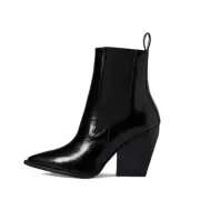 AllSaints Womens Ria Boot US 6 Black Leather Pointed Toe Block Heel Pull On NIB