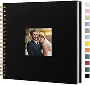 Hiwhy Scrapbook Photo Album Linen Cover, 10 x 10 Inch Hardcover Kraft White Pages Memory Book, for Travel Wedding Guest Book Christmas Baby Shower (20 Sheets/ 40 Pages,Black)