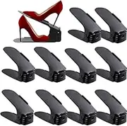 Shoe Slots Organizer 10 Pack,Adjustable Shoe Stacker Space Saver, Double Deck Shoe Rack Holder Shoe Stack for Closet Organization,organizadores de zapatos,Black