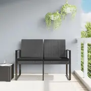 2-Seater Garden Bench with Cushions Dark Grey PP Rattan