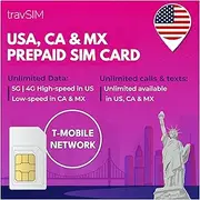 travSIM Prepaid North America SIM Card | 50GB Mobile Data for The USA, 5GB for Canada and Mexico with 4G/5G Speed | Unlimited National Calls and SMS | Valid for 21 Days