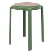 LeisureMod Tresse Stackable Round Plastic Dining Stool with Wicker Top Green