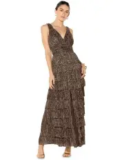 [Montique] Monroe Metallic Layered Gown in Mocha