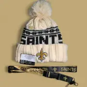 NWT New Orleans Saints Beanie Bundle with Push Pin and Lanyard OSFA Unisex