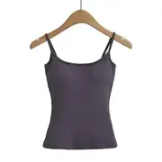Plain Slim-Fit Padded Crop Cami Top Dark Gray - M