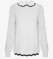 $229 NEW Ted Baker Lheo Jumper Scalloped Black Hem White Sweater Grey 2 US 4 6 S
