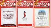 3 Prank Wine Bottle Labels Happy Napper, Sloppy Girl, and Chateau La-Di-Da