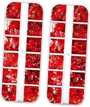 HONMEET Fashionable Manicure Glitter Sequins 2 Packs Red Heart Nail Stickers for Beautiful DIY Nail Art