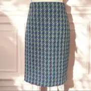 NWT Talbots Blue and Grey Houndstooth Wool Blend Pencil Skirt Description Size 1