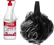 Moisturising Cream with Urea 950ml with Lavarion Black Shower Puff Body Scrubber Sponge – Urea Repair Cream & Bath Set for Dry and Rough Skin