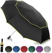 Satol Extra Large Golf Umbrella - Windproof 10 Ribs Vented Double Canopy Reflective Strips Automatic Open/Close UV Protection Lightweight & Compact for Outdoor & Travel