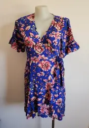 Portmans 782465 Ladies Meadow Short Sleeve Floral Print Wrap Dress Size 16 New