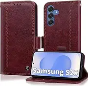[Oduio] for Samsung Galaxy S25 Case Wallet Leather Flip Folio Samsung S25 Cases Wallet with Card Holder Kickstand Magnetic Protective RFID Galaxy Phone Cover Wine Red