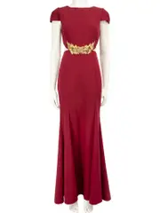 Burgundy Gold Embellished Maxi Dress