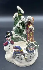 VTG Blue Sky Ceramic SNOWMAN GREETING Tea Light Holder Heather Goldminc NEW
