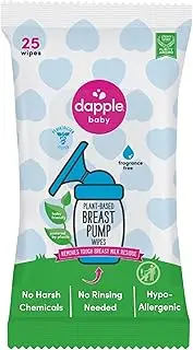 Dapple Baby Breast Pump Cleaner Wipes, Plant-Based, Fragrance Free, 25 Count, Hypoallergenic, Great for Cleaning Breast Pump Parts, White