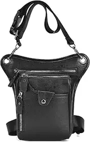 Vintage Leather Waist Pack Drop Leg Bag for Men Belt Hip Bum Bag (Black, 15 * 4 * 23cm)