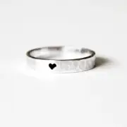 Hammered Heart Ring 925 Sterling Silver Black Oxidized Engagement Ring For Her