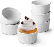 HUIRUMM White Porcelain Ramekins, 220ML Ramekins Souffle Dish,Baking Cups for Souffle, Creme Brulee, Custards, Pudding, Jams, Sauce and Dips - Durable Pack of 6