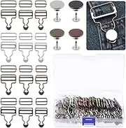 Hilitchi 24 Sets 4 Colors Overall Buckles Jeans Clip, 28mm 32mm 38mm Metal Suspender Buckles With Rectangle Slider and No-Sew Buttons, Adjustable Buckle for Bib Pants