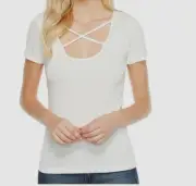 $48 Splendid Women's White Scoop Neck Short Sleeve Cross Front Modal Top Size S