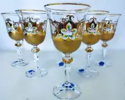Czech bohemia cut crystal glass - Wine glasses 17cm decorated gold and enamel6pc