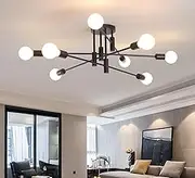 Ganeed Modern Black Ceiling Lighting 8-Light Sputnik Chandelier Semi Flush Mount Ceiling Light for Dining Room Bedroom Hallway E27 Bulbs