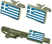 [Select Gifts] Greece Flag Cufflinks Engraved Tie Clip Matching Box Set