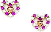 [JewelryWeb] 14k Yellow Gold Red CZ Simulated Diamond Love Heart Screw Back Earrings 7x7mm Stud Earring for Women