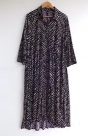 Taking Shape Dress 18 Womens Black Purple Pink Button Up Tiered Stretch Midi