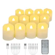 USB Rechargeable Flameless LED Tea Lights Warm White Votive Candles with Remo...