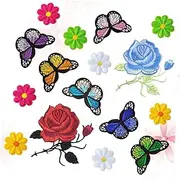 [COHEALI] 16 pcs Colorful Flower Patch Iron Embroidery Appliques for Clothing Bags and Crafts Mixed Color Rose Easy to Apply for DIY Projects