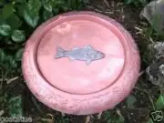 Fish birdbath mold plaster concrete mould 16" x 1.5" thick holds 1/2 water/seed