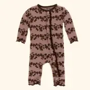 Kickee Pants Classic Ruffle Bamboo Coverall With Snaps Raisin Grape Vines 3-6 M
